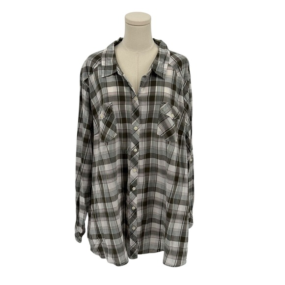 torrid Tops - Torrid Plaid Button Down Shirt Plus Size 5 Long Sleeve Top